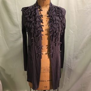 Anthro Deletta Gray purple bow cardigan sz small